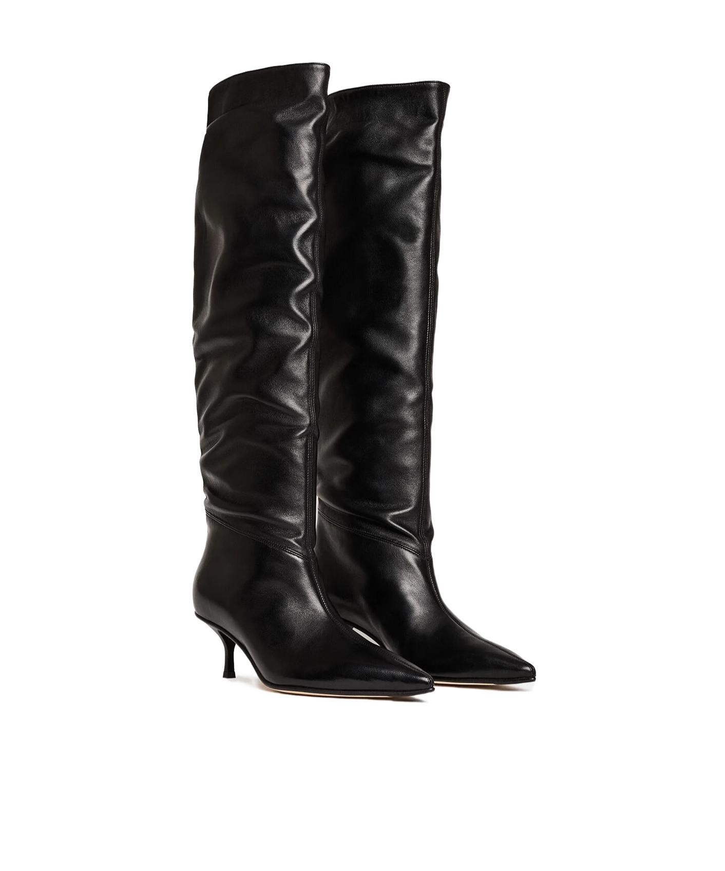 Scarosso Barbara Pointed-toe Ruched Boots In Black