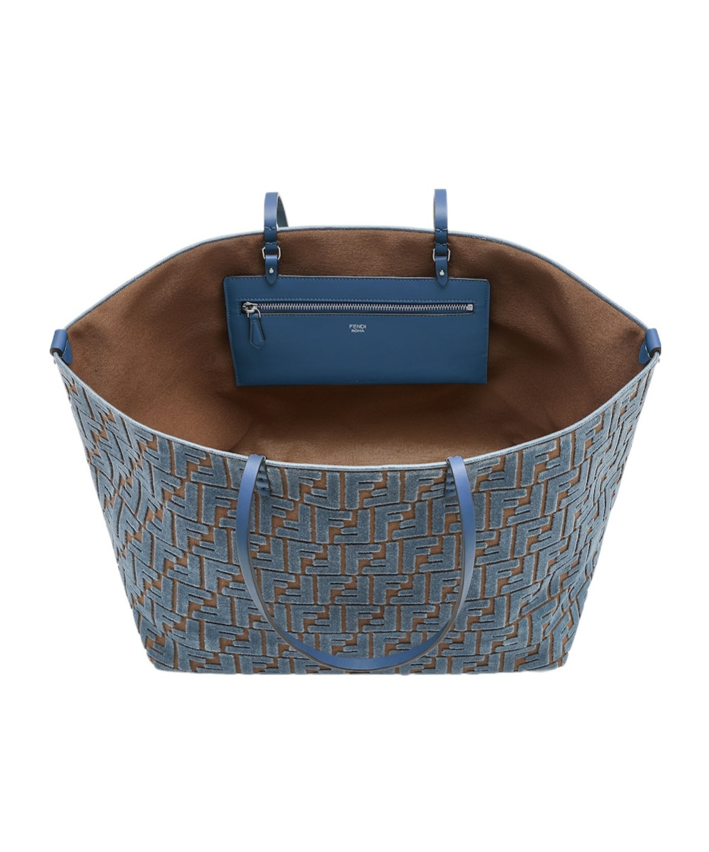 Shop Fendi Light Blue Ff Jacquard Velvet Shopper In Gray