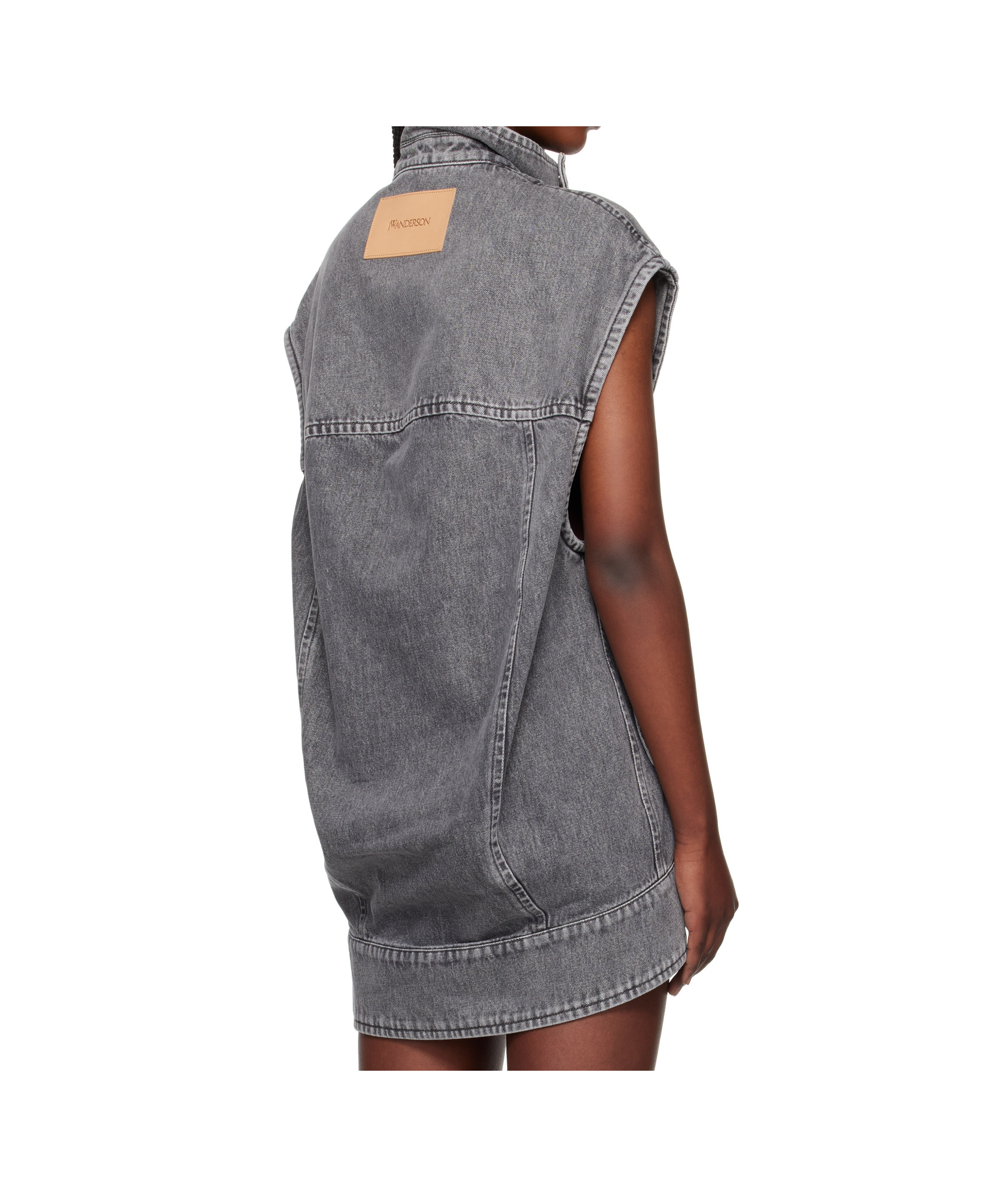 Jw Anderson Oversized Sleeveless High Neck Denim Vest In Grey