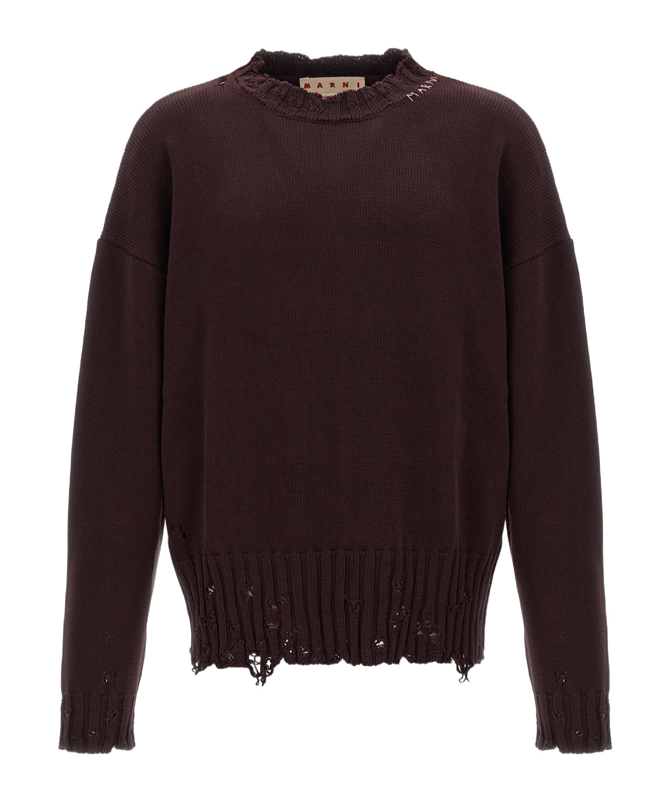 Marni Maroon Destroyed Effect Sweater In Black