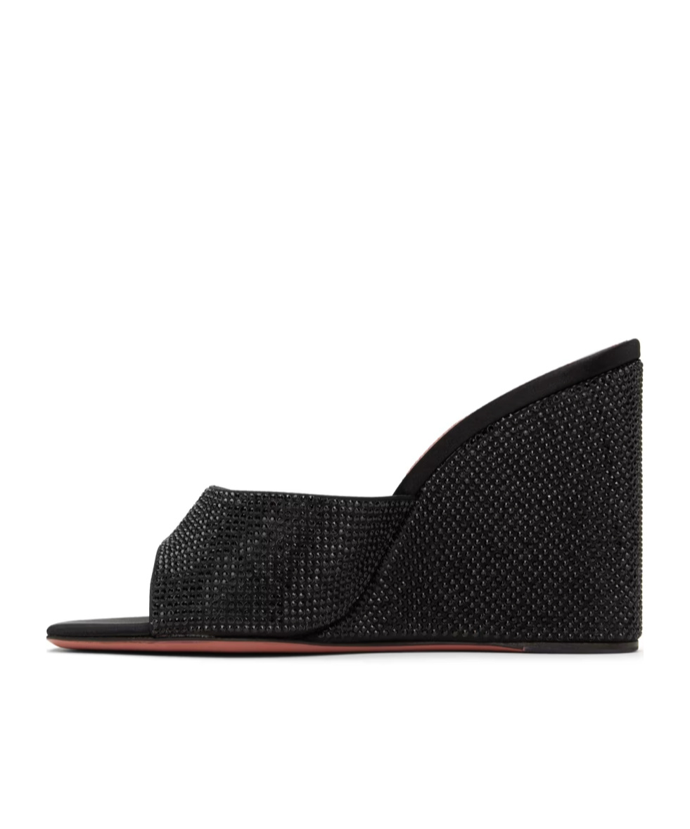 Amina Muaddi Black Lupita Crystal Wedge Heeled Sandals In Black