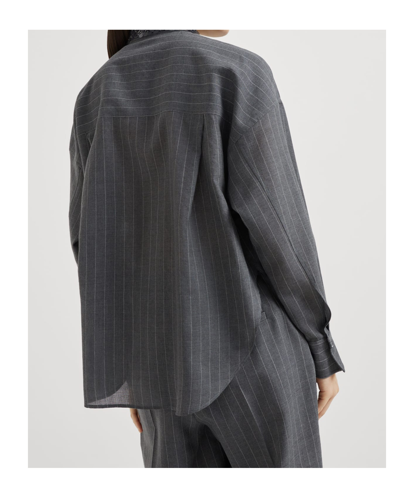 Brunello Cucinelli Shirt With Swing Drops Collar In Gray