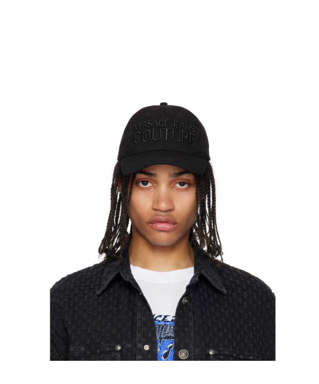 Shop Versace Jeans Logo Embroidered Baseball Cap In Black