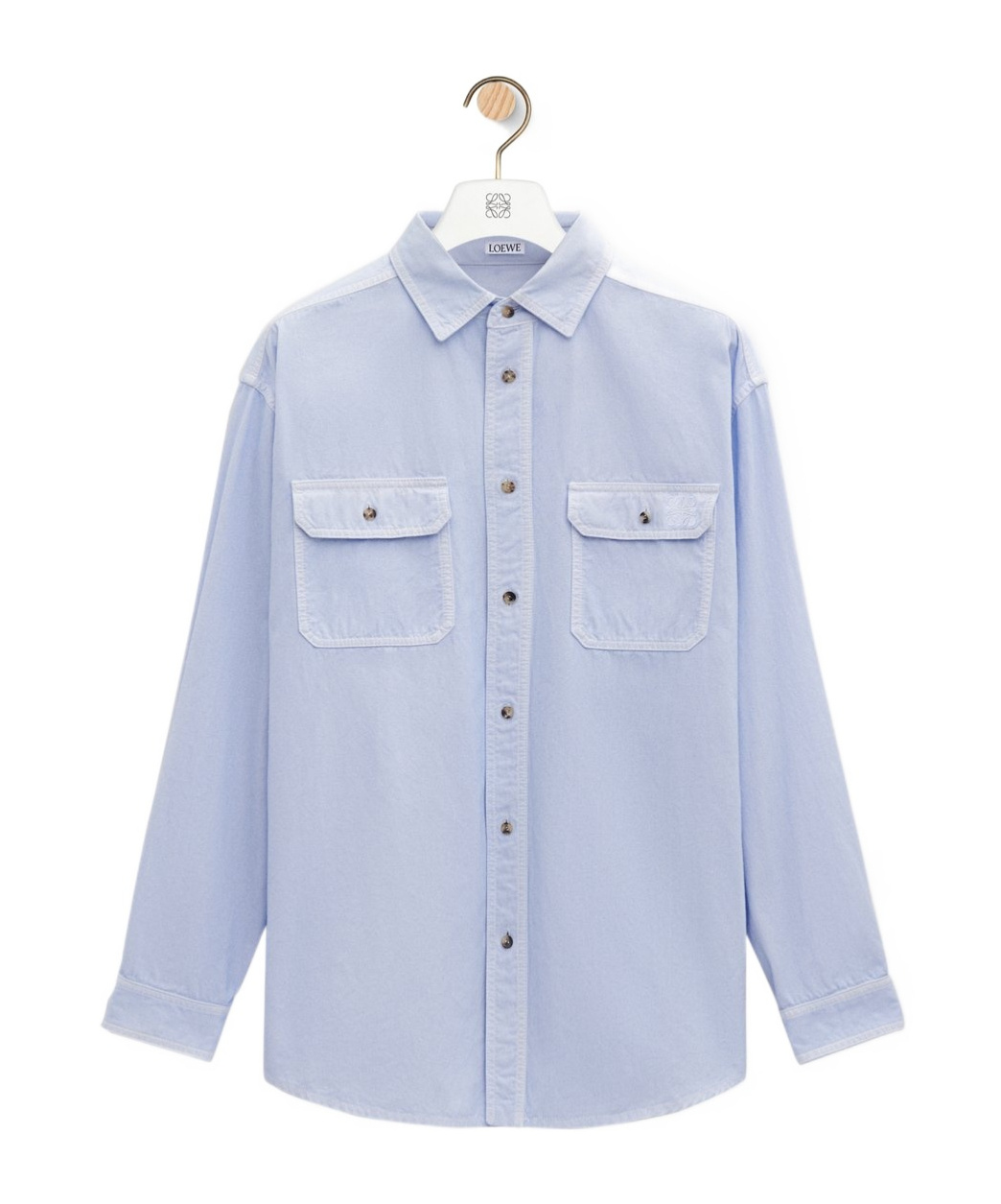 Loewe Cotton Shirt With Classic Collar And Embroidered Logo In Blue