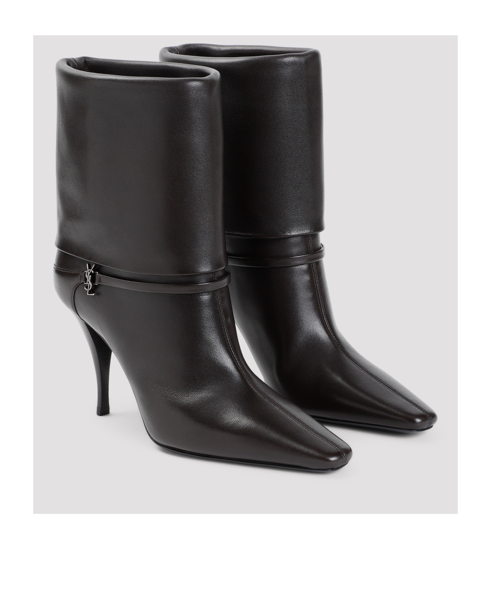 Saint Laurent Harris Eagle Brown Leather Boots In Black