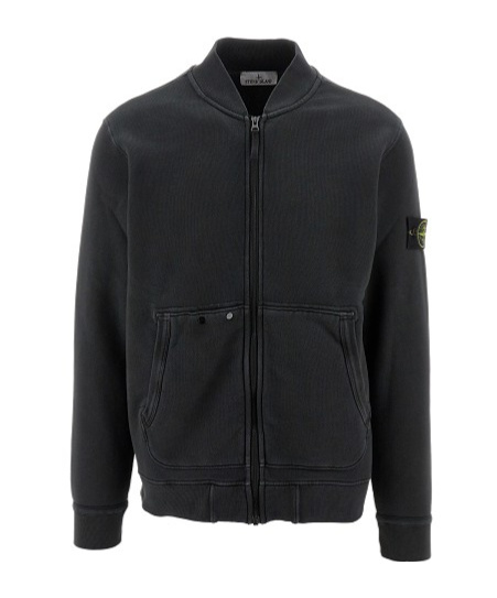 Stone Island Long-sleeved Zipper Sweatshirt In Black