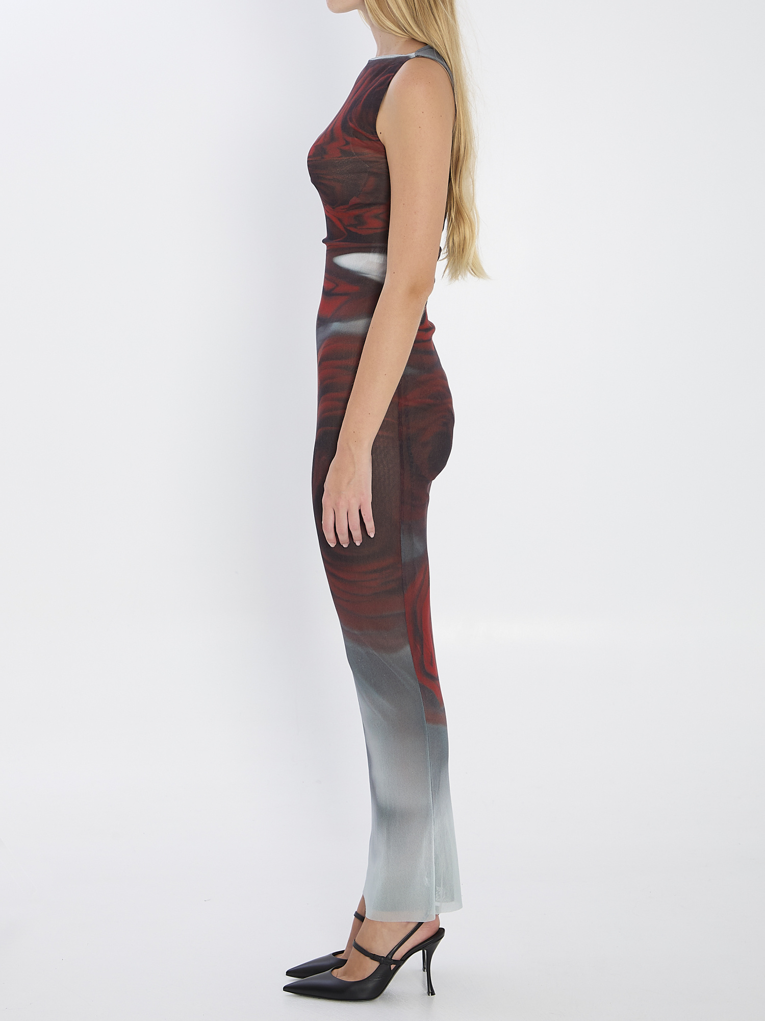 Jean Paul Gaultier Boat Neck Blurry Roses Printed Sleeveless Dress In Brown