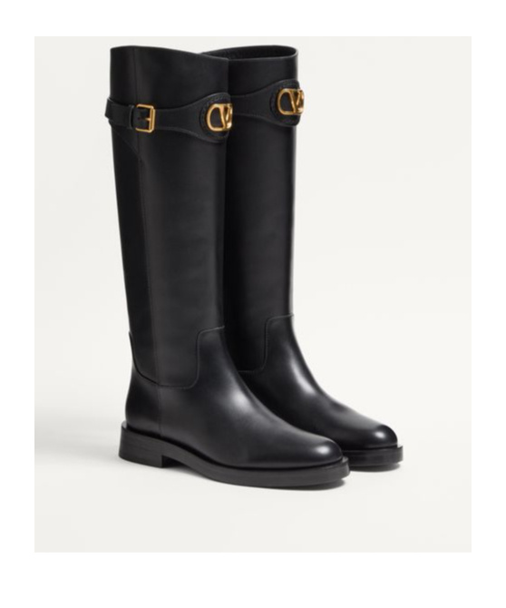 Valentino Garavani Vlogo Signature Calfskin Boot 30mm Woman Black 38.5 In Black