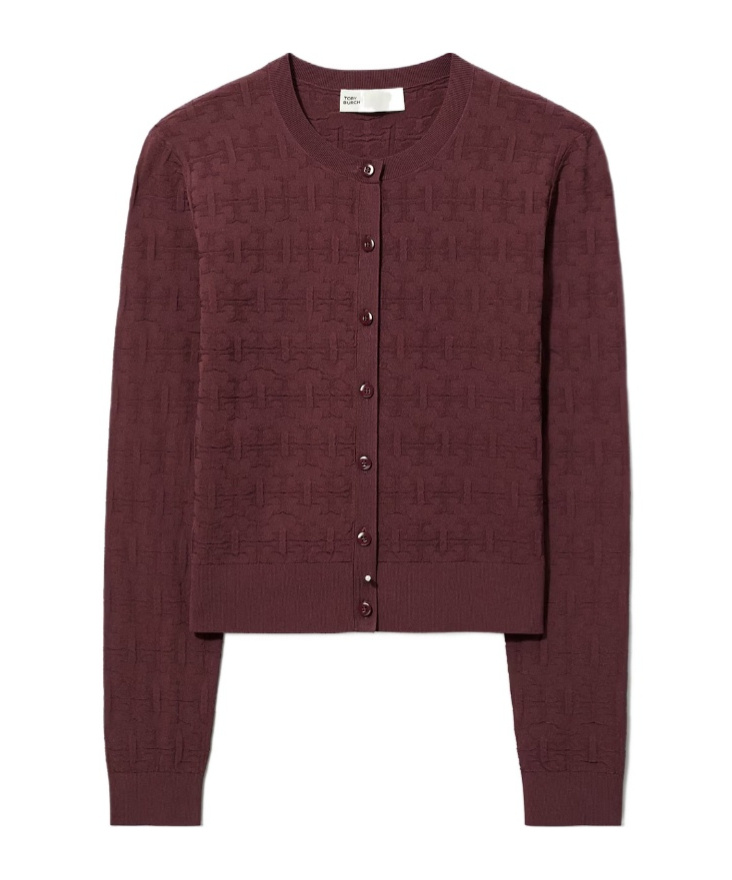 Tory Burch T Monogram Jacquard Cardigan In Mahogany