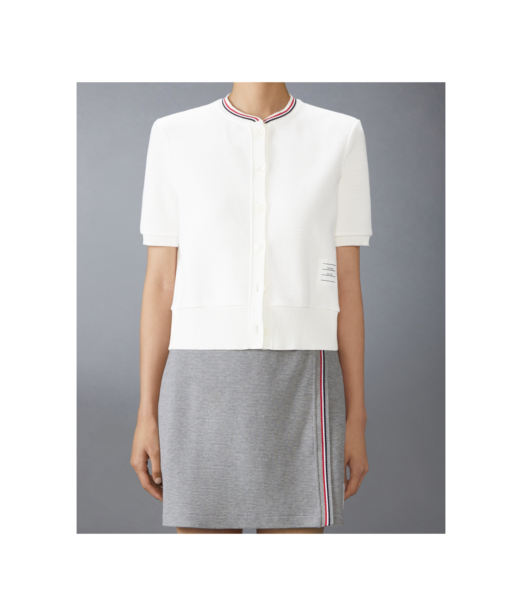 Thom Browne Rwb-stripe Cotton Cardigan In White