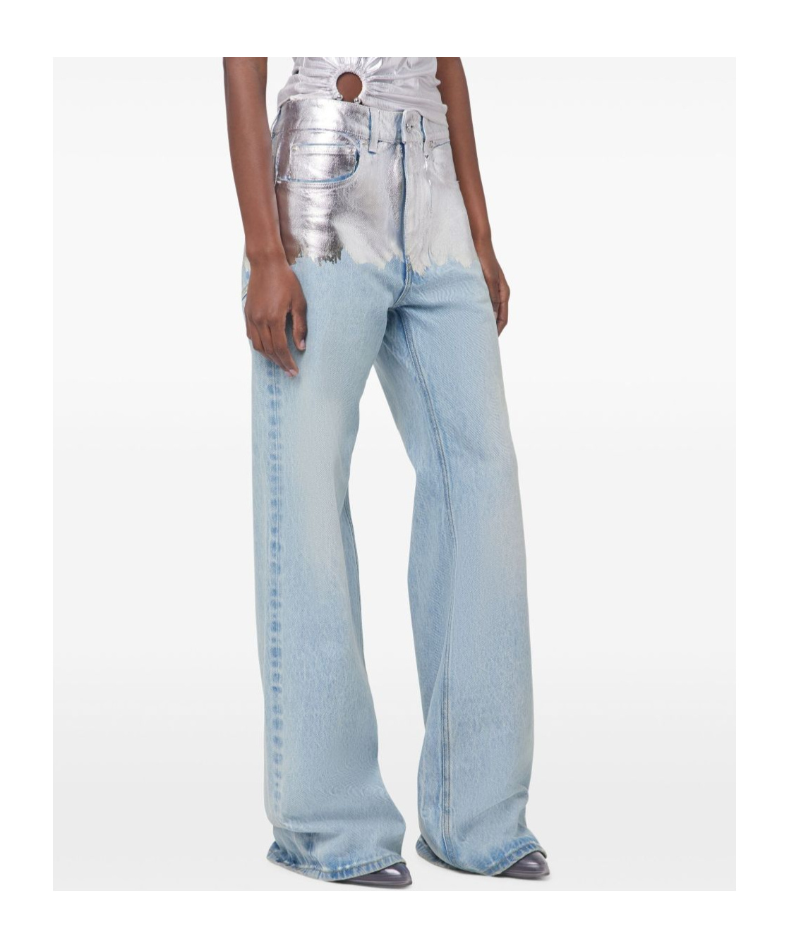 Shop Rabanne Metallic Detailing Jeans In Light Blue / Silver
