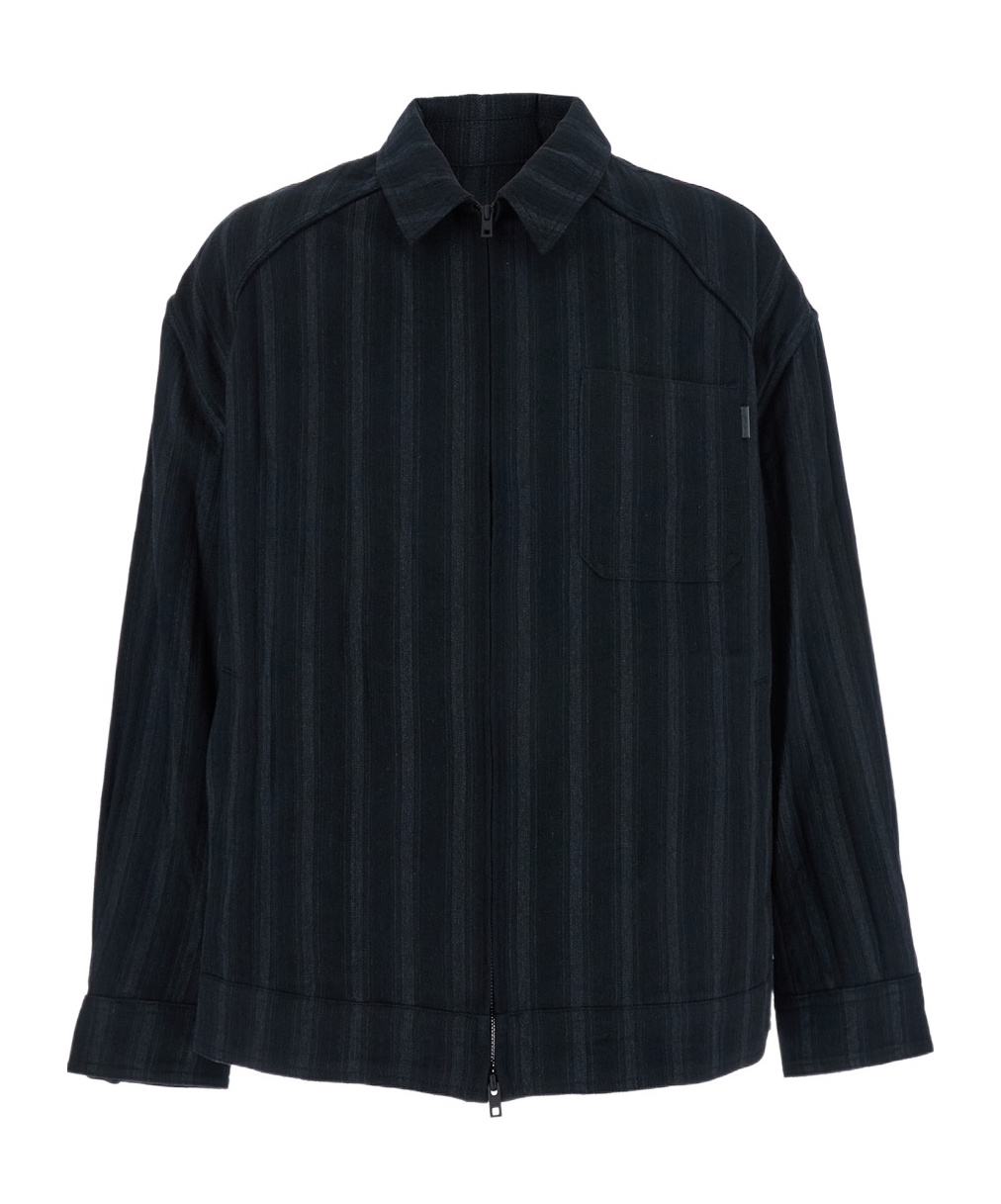 Juunj Wool Cotton Stripe Blouson Shirts In Black