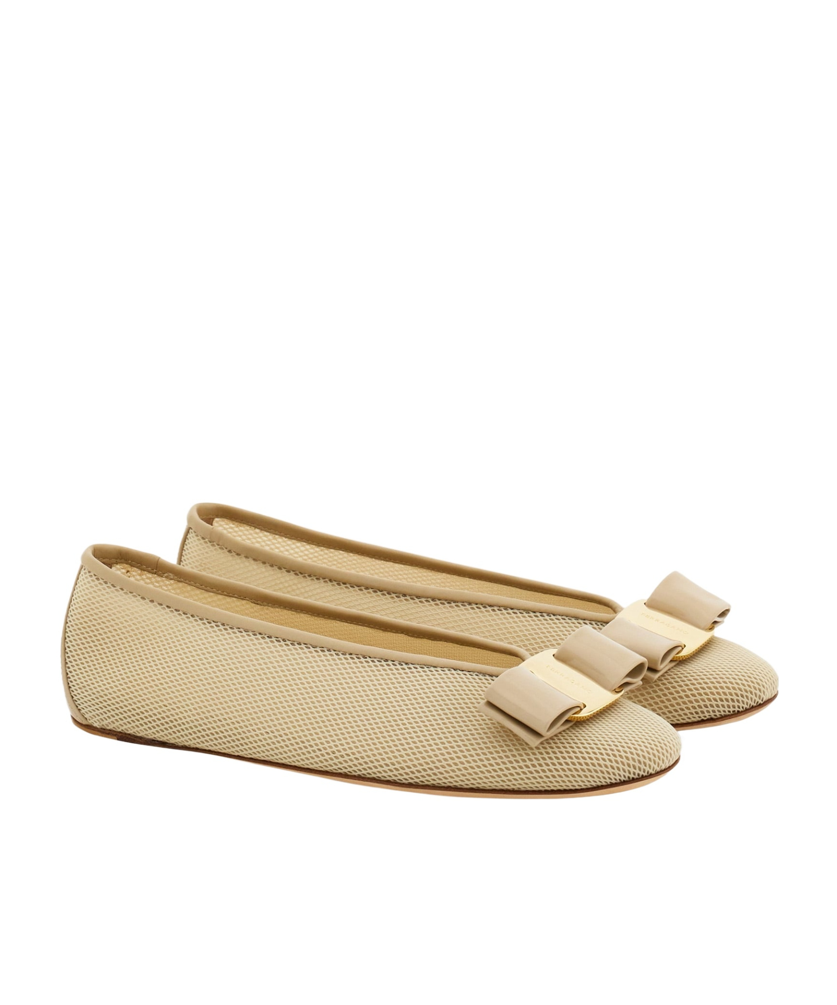 Ferragamo Vara Mesh Ballet Flats In Stone