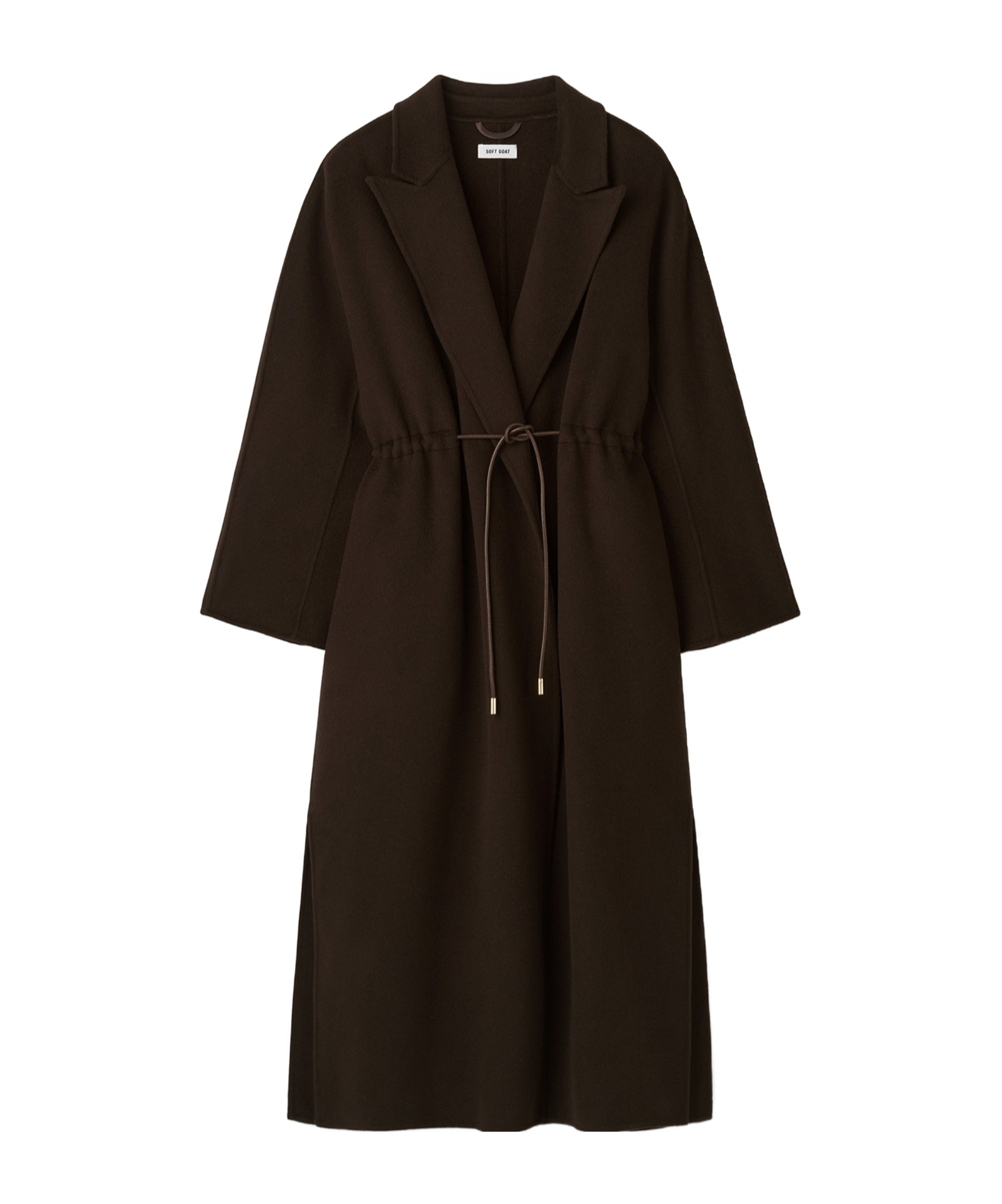 Soft Goat Drawstring Waist Lapel Coat In Brown