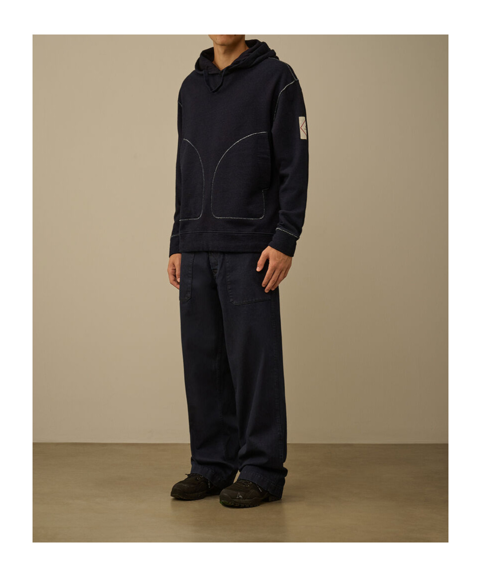C.p. Company Hooded Sweatshirt With Front Pocket And Stitching In Blue