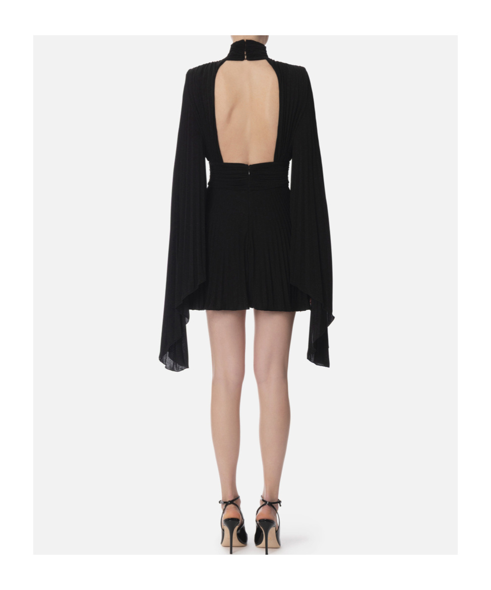 Elisabetta Franchi Dress In Lurex Jersey Fabric With Asymmetric Sleeves In Black