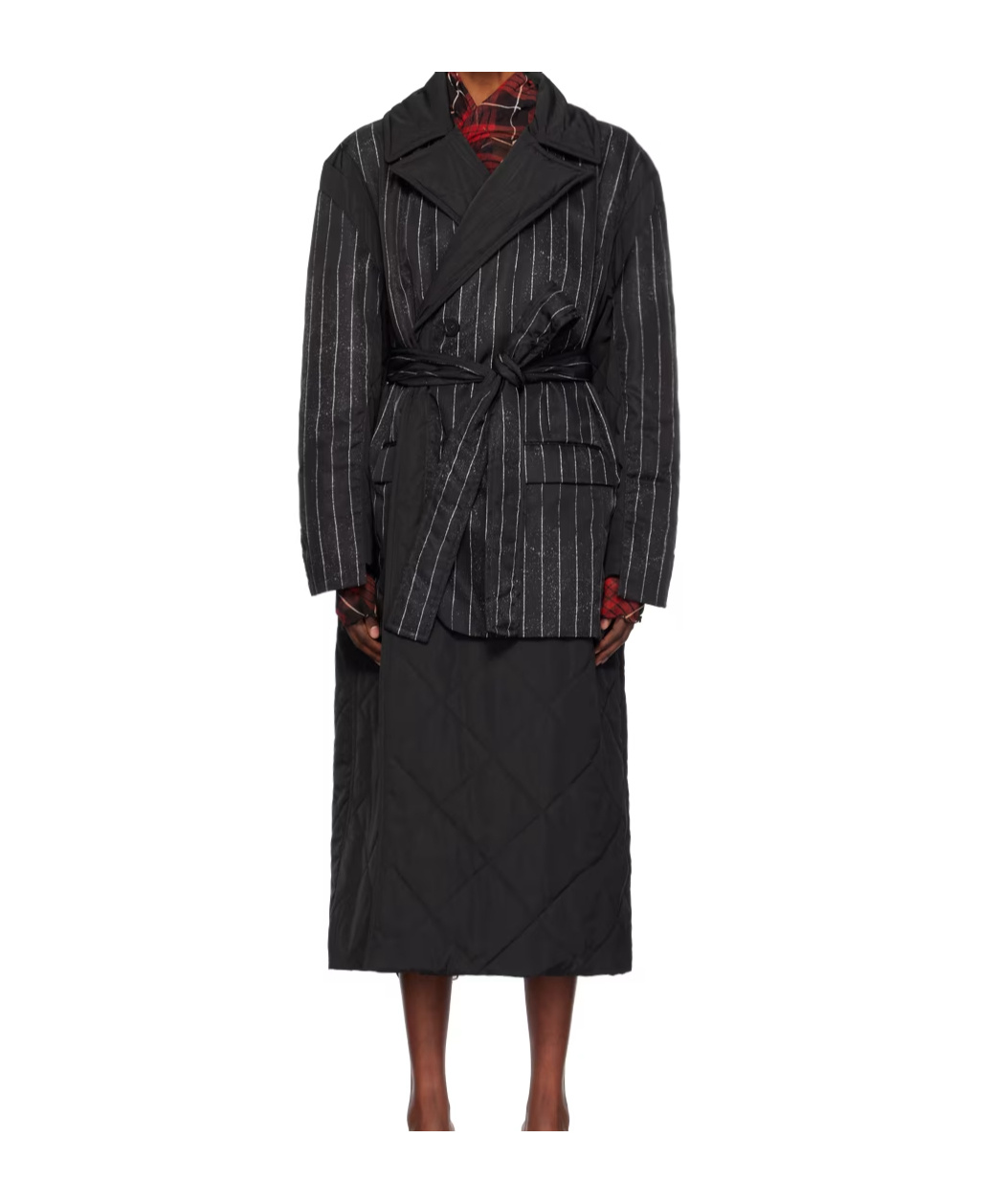 Jean Paul Gaultier Striped Padded Coat In Black