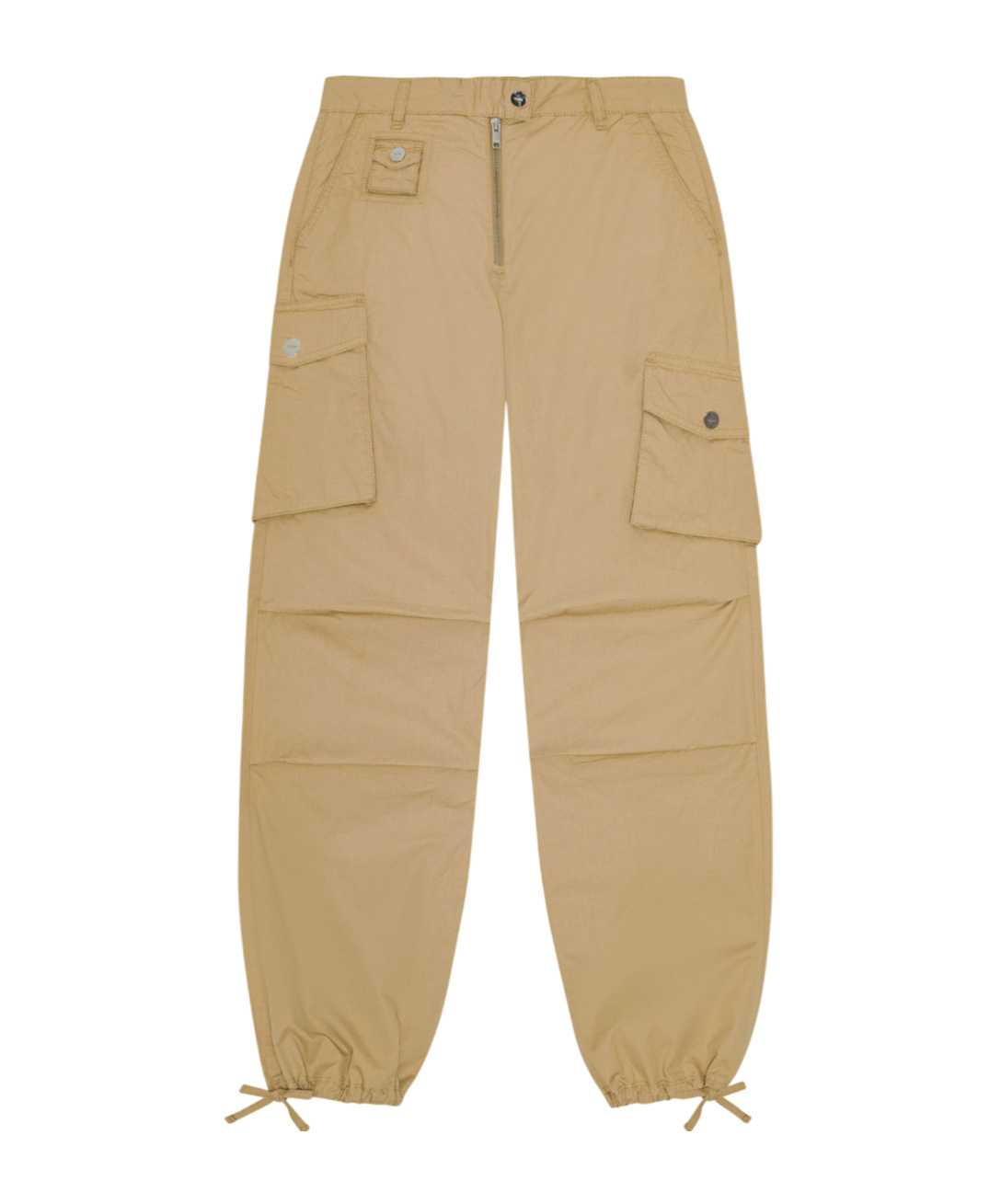 Ganni Camel Washed Cotton Twill Trousers In Nude