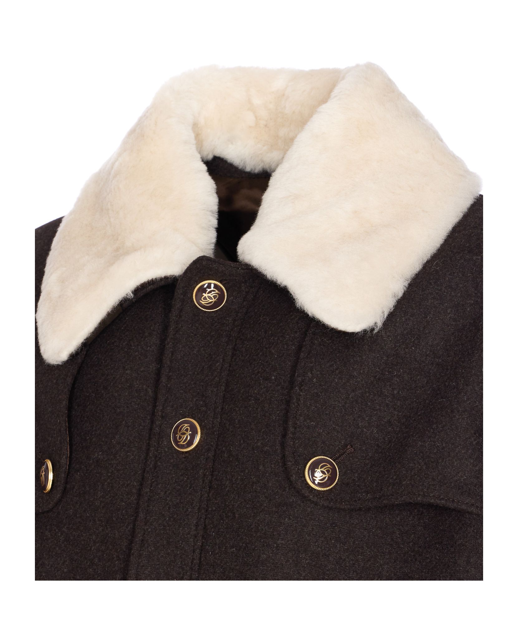 Drôle De Monsieur Long Sleeve Jacket With Faux Fur Collar In Brown