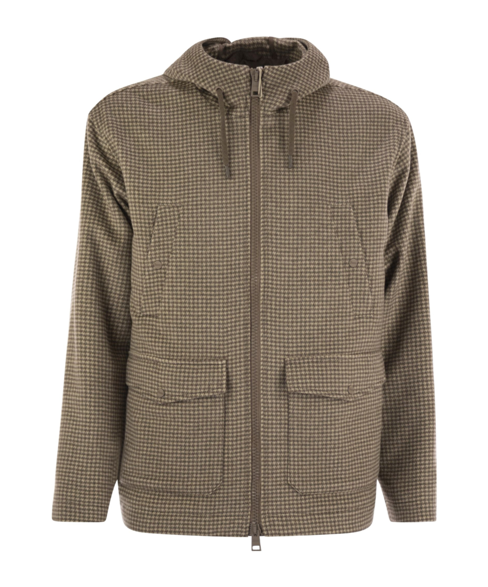 Herno Field Jacket Resort In Cashmere Pied De Poule In Brown