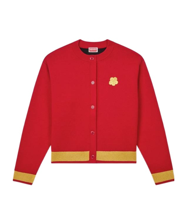 Kenzo Round-collar And Long-sleeved Cardigan In Red