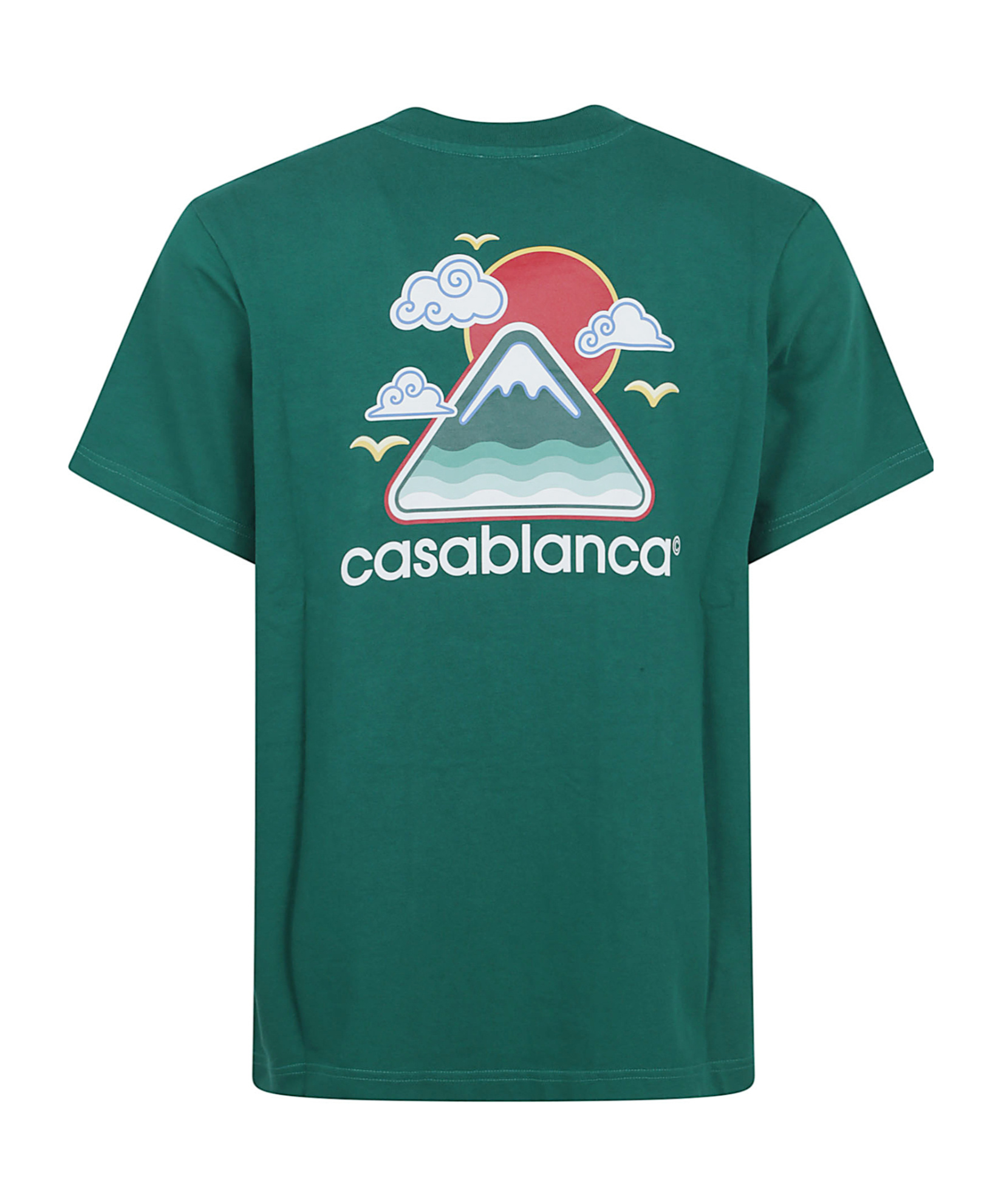 Casablanca Graphic Print Green Cotton T-shirt With Crew Neck Design In Brown