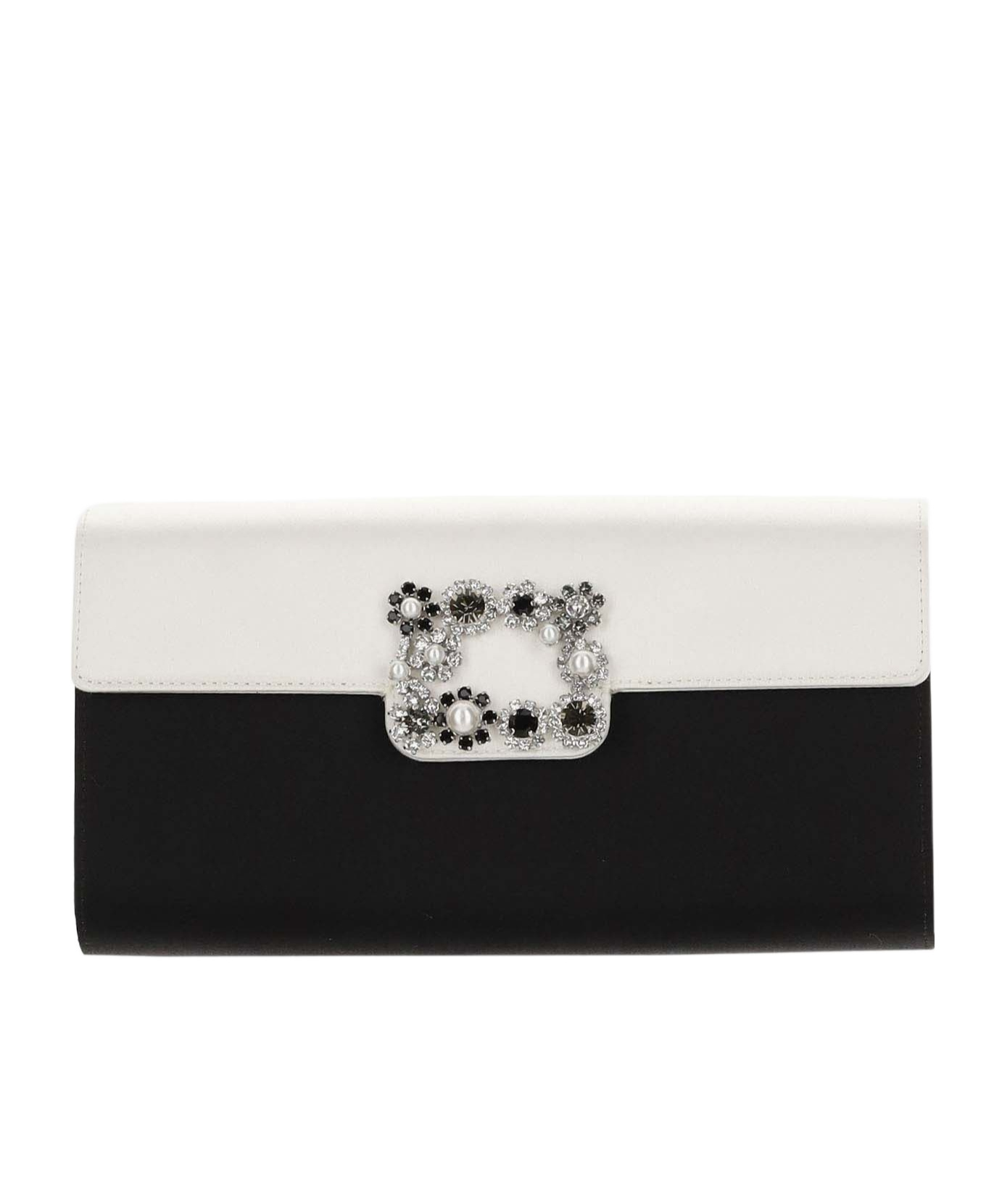 Roger Vivier Flower Strass Envelope Clutch Bag In Black