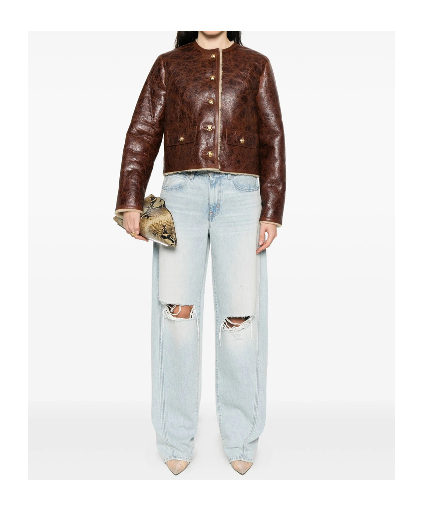 Nili Lotan Zanie Short Shearling Coat Vintage Whiskey In Brown