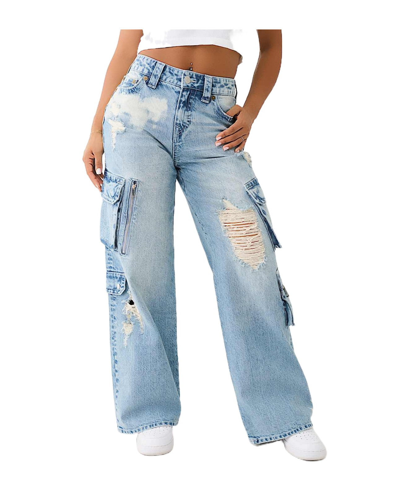 TRUE RELIGION BOBBI DISTRESSED BAGGY CARGO JEAN 