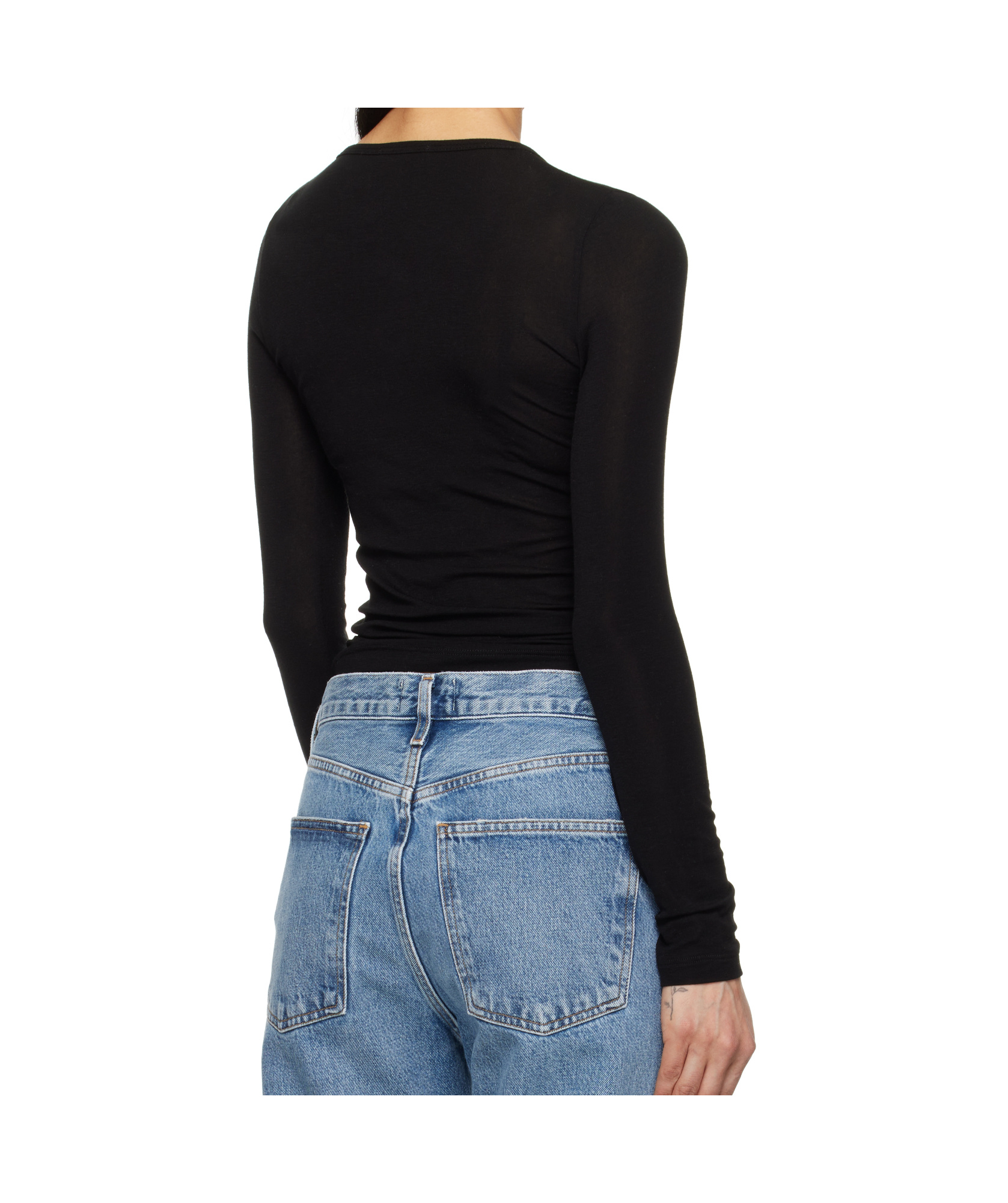 Agolde Long Sleeve Henley Shirt In Black