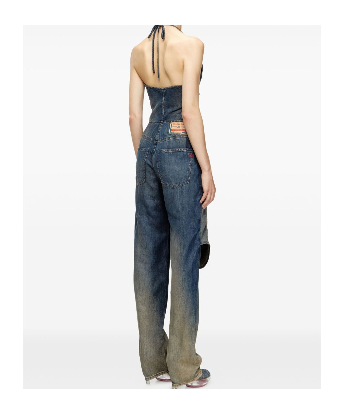 Diesel Washed Out Halter Neck Sleeveless Jumpsuit In Blue
