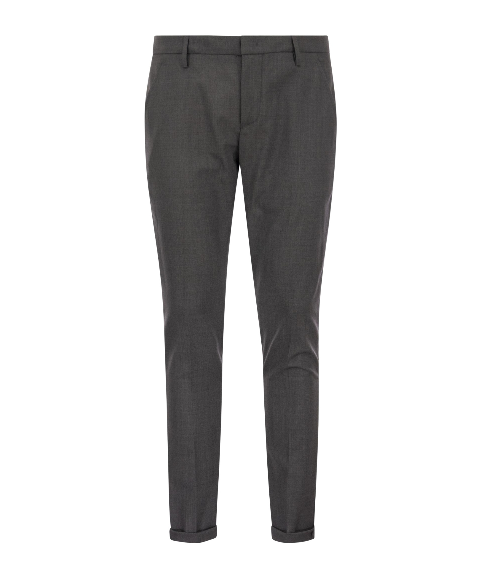 Dondup Cuffed Hem Stretch Cotton Trousers In Gray