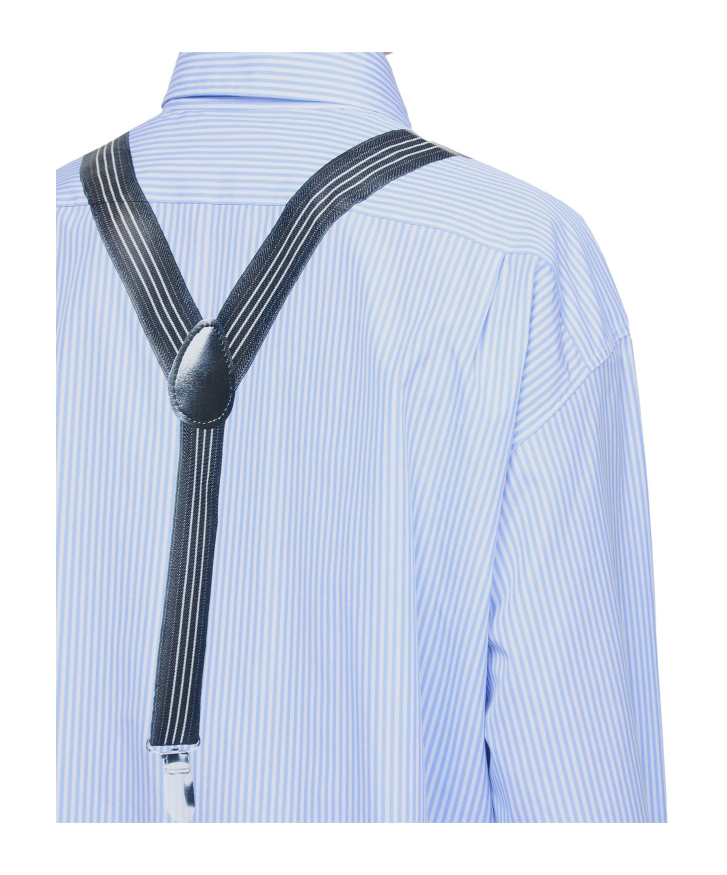 Moschino Couture Light Blue Cotton Striped Shirt With Decorative Straps In Blue
