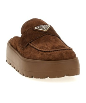 Prada Suede Flatform Mules In Brown