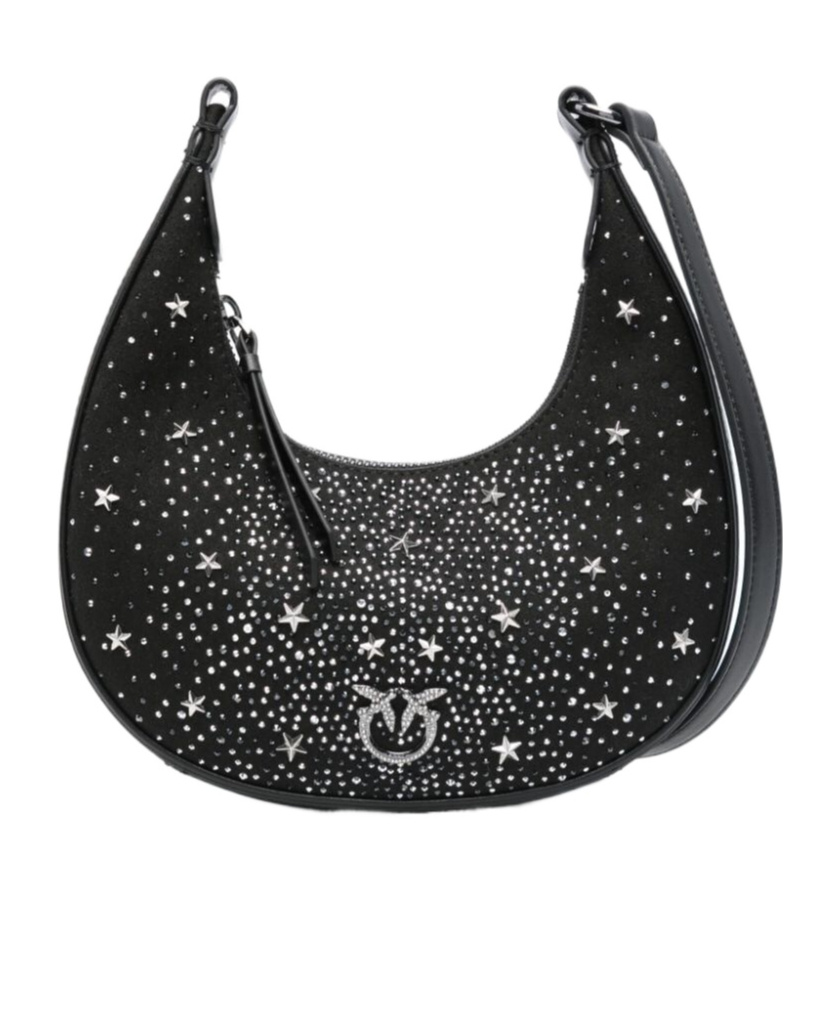 Pinko Rhinestone Decorative Shoulder Bag In Black