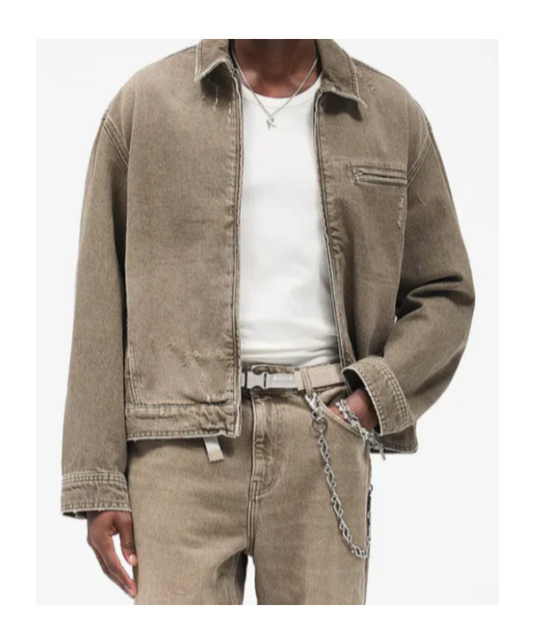 Represent Collared Denim Jacket In Gray