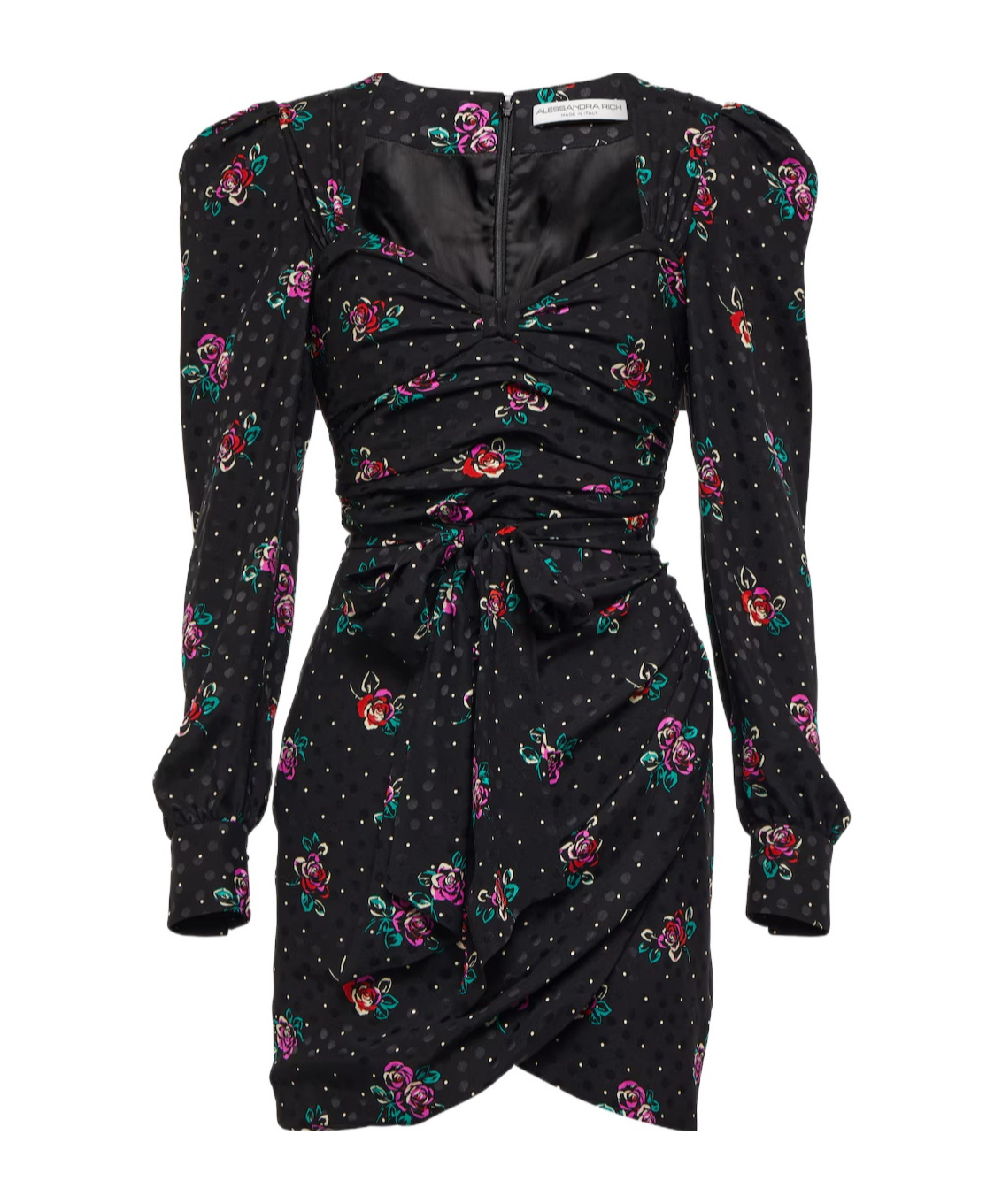 Alessandra Rich Floral Silk Minidress In Black