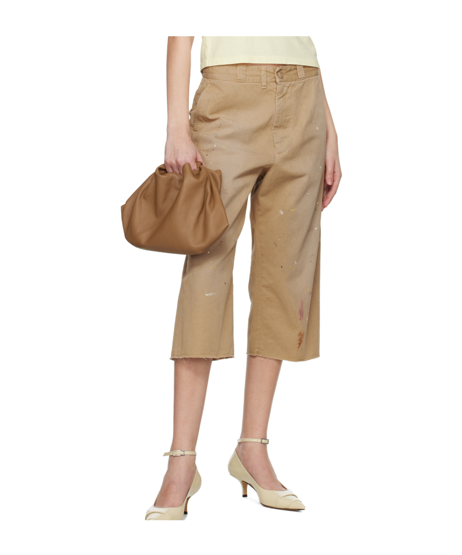 Mm6 Maison Margiela Belt Loops Paint Splatter Design Shorts In Sand Beige