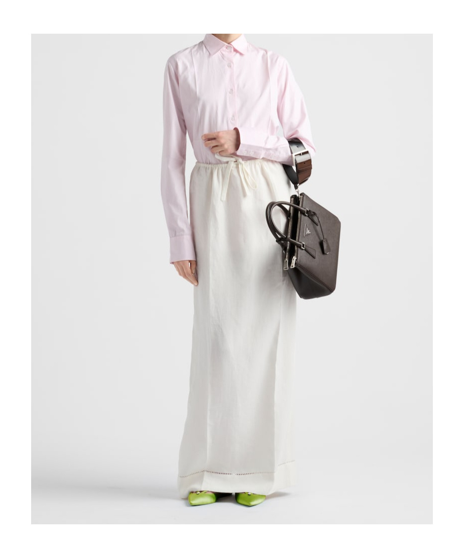 Prada White Logo-embroidered Skirt In Nude