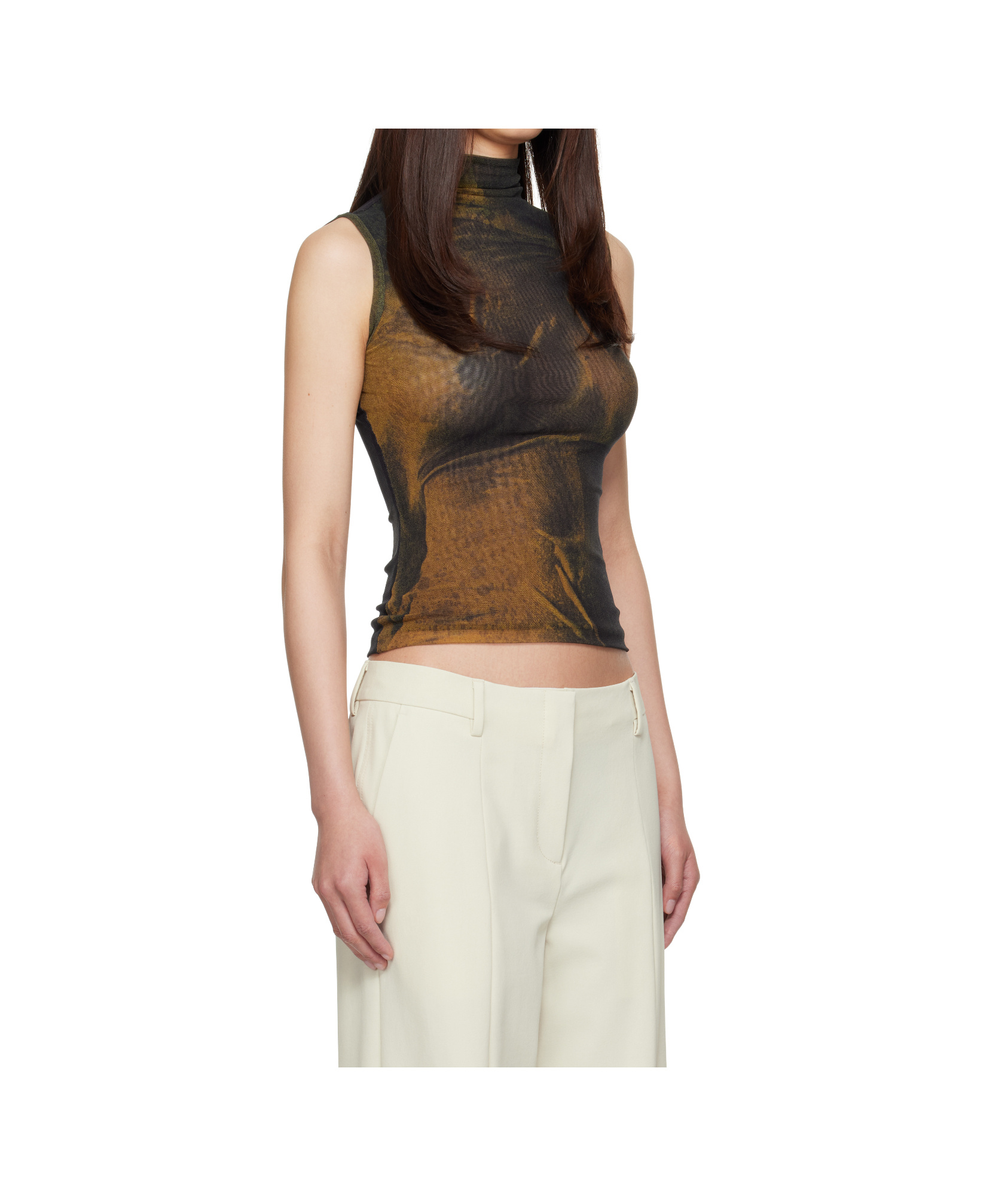 Jean Paul Gaultier Ssense Exclusive Green High Neck Printed Acid Water Top In Black