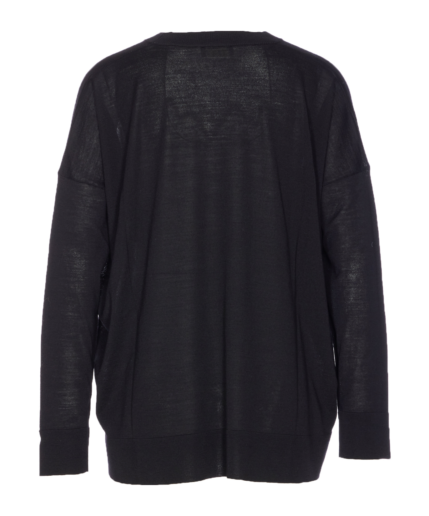 Roberto Collina Sheer Fabric Crewneck Sweater With Ribbed Cuffs In Black