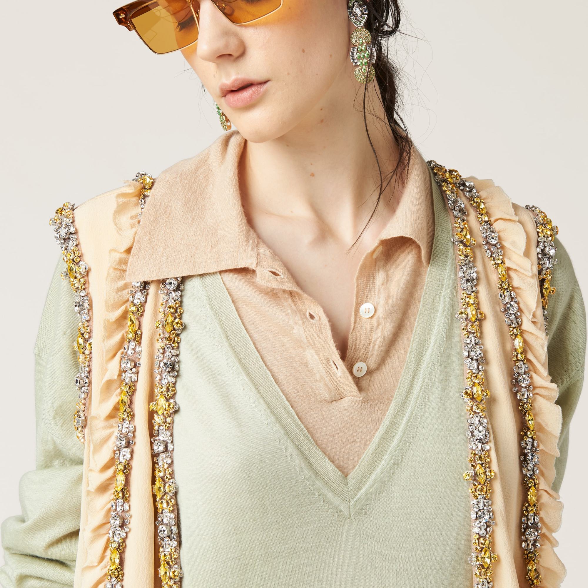 Miu Miu Cashmere Knit Polo Shirt In Nude