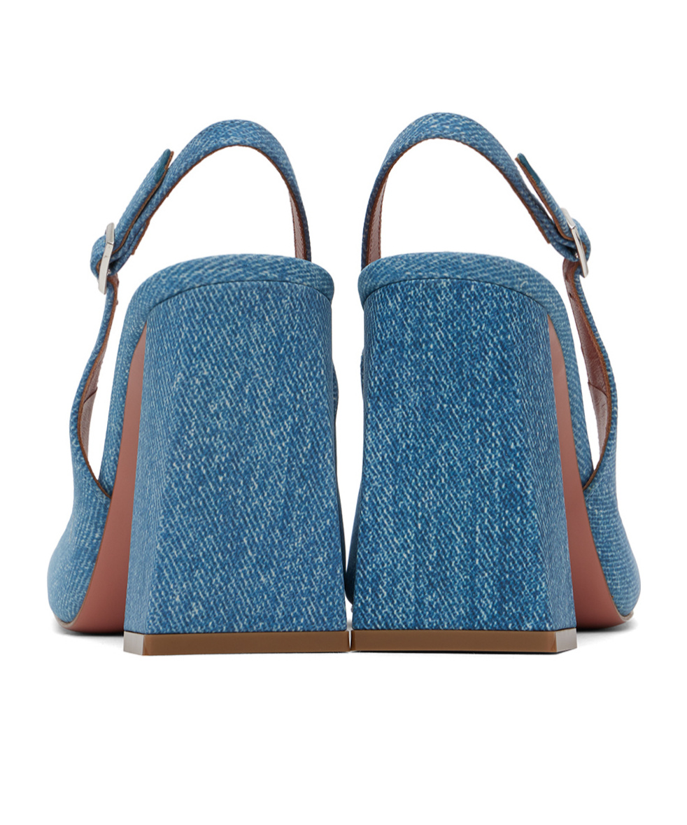 Shop Amina Muaddi Sling Suede Heels Sandals In Blue