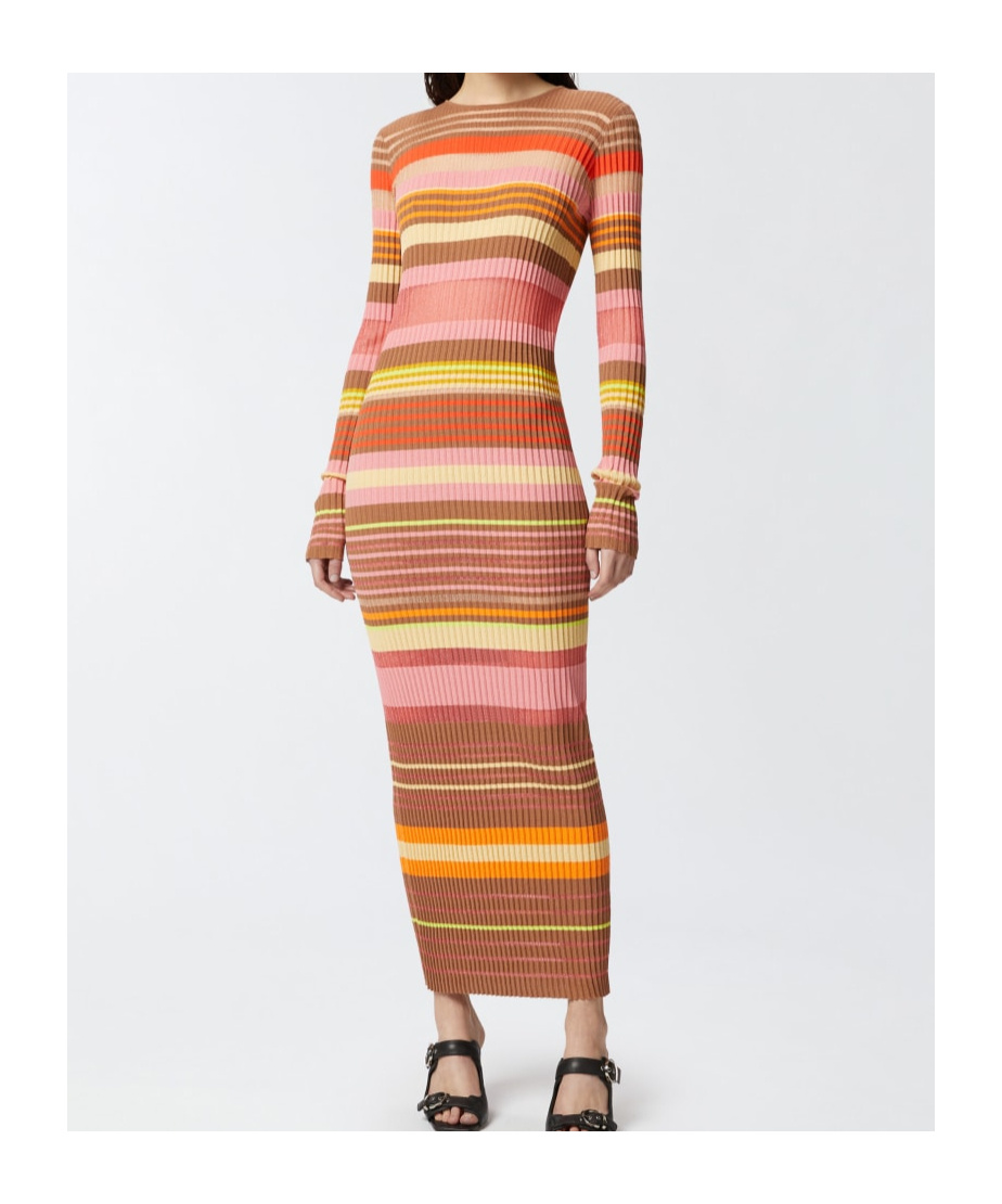 Shop Pinko Striped Midi Dress In Brown