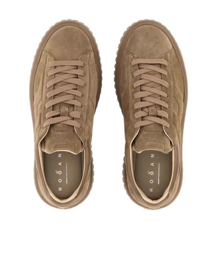 Hogan H Stripes Allacciato H Sneakers With Suede Upper And Rubber Sole In Brown