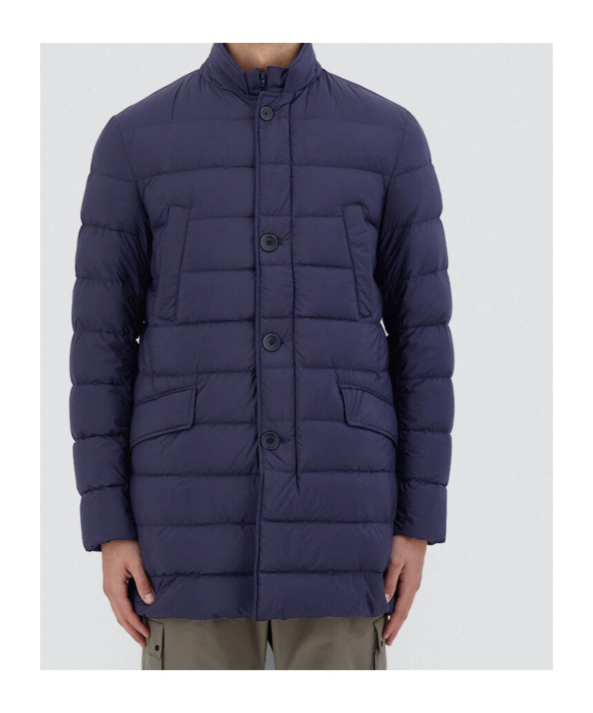 Herno Midnight Blue Polyester Down Jacket In Animal Print
