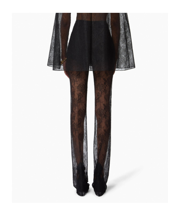 Nina Ricci Sheer Lace High Waist Slim Fit Trousers In Multi