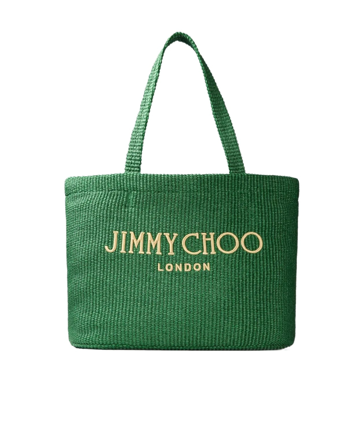 Jimmy Choo Logo Embroidered Woven Tote Bag In Green