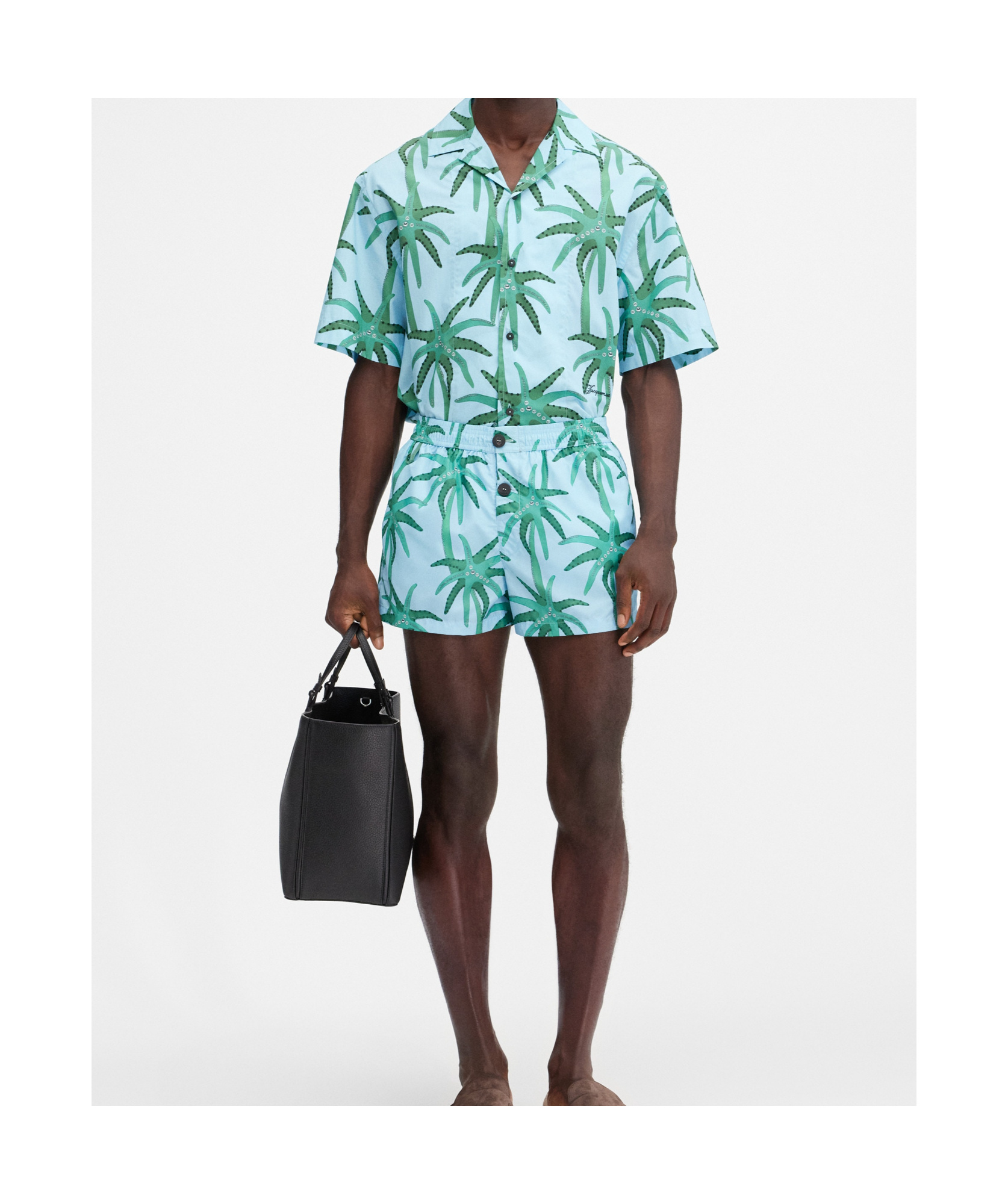 Jacquemus Le Maillot Puntini Light Blue Swimsuit With Elastic Waist And All-over Print In Tech Fabric Man In Blue
