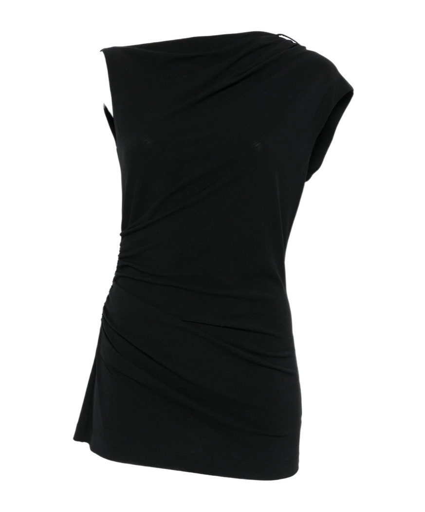 Brunello Cucinelli Asymmetric Draped Top In Black